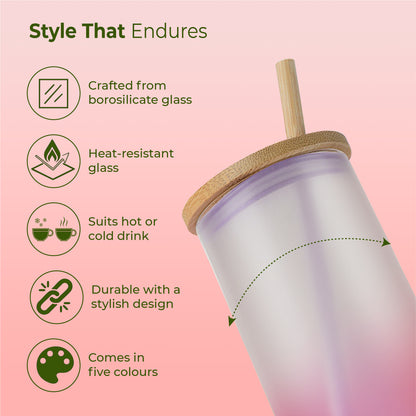 ECO LYTE Glass Sipper with Bamboo Lid & Straw - Gradient Glass (600 ml)