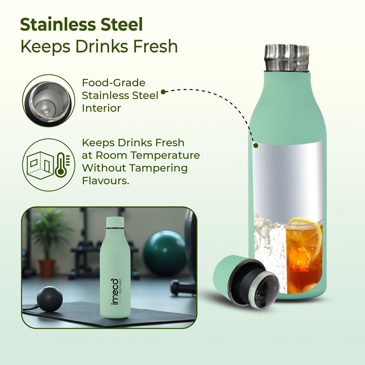 ECO MIST Stainless Steel Pastel Water Bottle - Leakproof & Lightweight (500 ml)