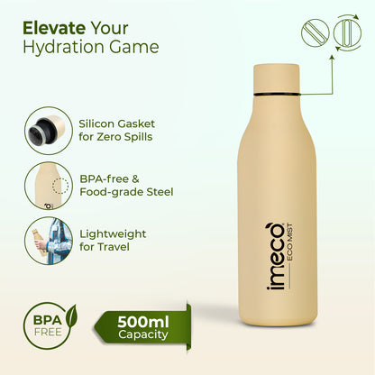 ECO MIST Stainless Steel Pastel Water Bottle - Leakproof & Lightweight (500 ml)