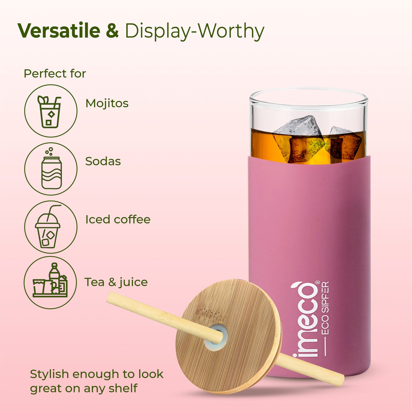 ECO-SIPPER Glass Sipper with Bamboo Straw (450 ml)