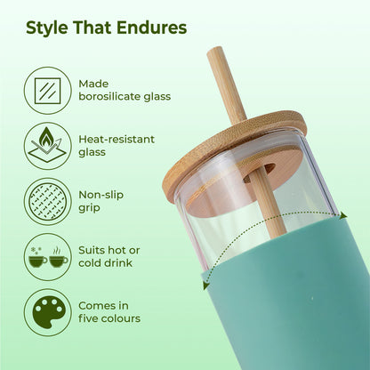 ECO-SIPPER Glass Sipper with Bamboo Straw (450 ml)