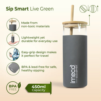 ECO-SIPPER Glass Sipper with Bamboo Straw (450 ml)