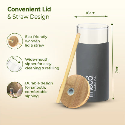 ECO-SIPPER Glass Sipper with Bamboo Straw (450 ml)