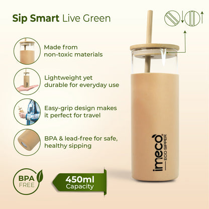 ECO-SIPPER Glass Sipper with Bamboo Straw (450 ml)