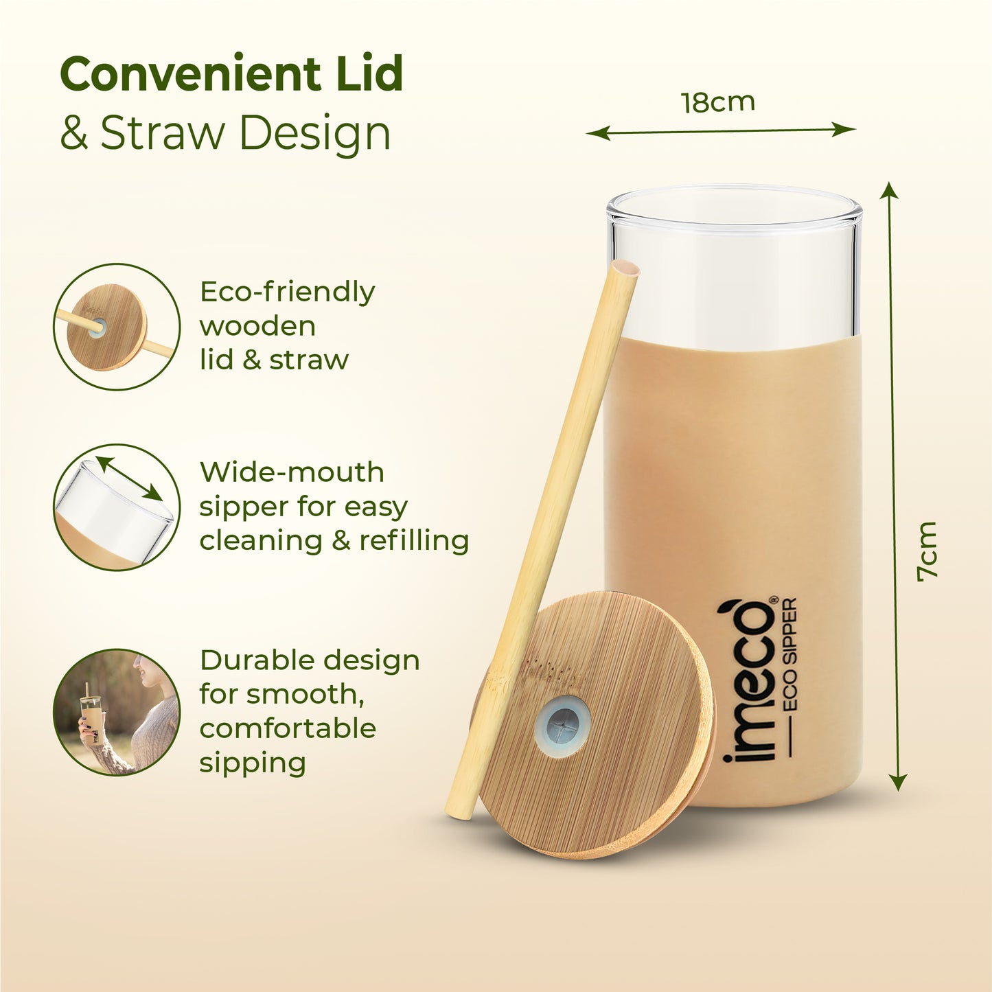 ECO-SIPPER Glass Sipper with Bamboo Straw (450 ml)