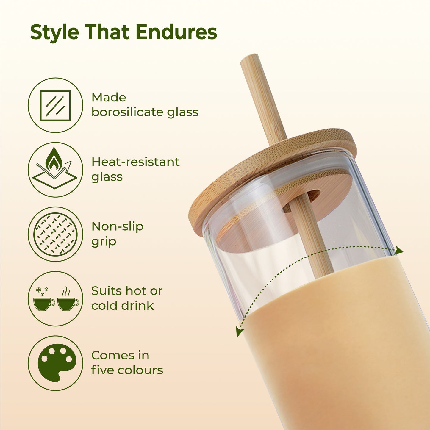 ECO-SIPPER Glass Sipper with Bamboo Straw (450 ml)