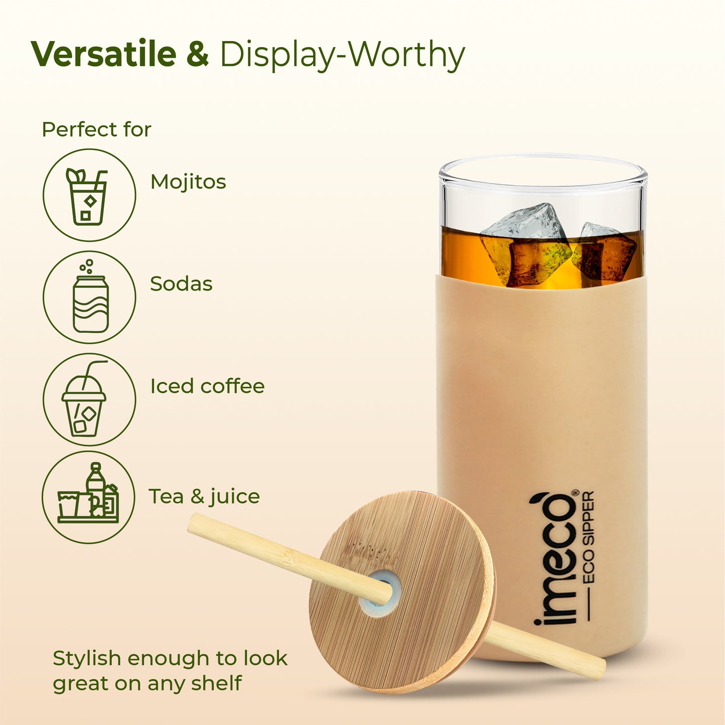 ECO-SIPPER Glass Sipper with Bamboo Straw (450 ml)