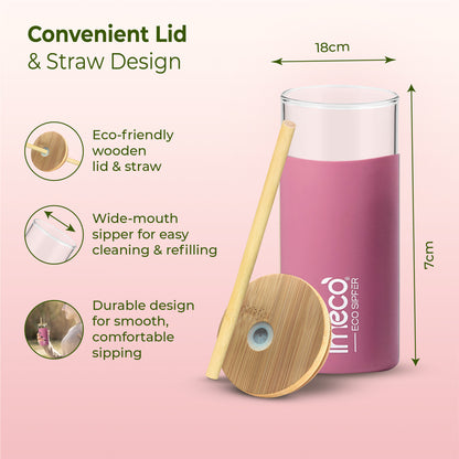 ECO-SIPPER Glass Sipper with Bamboo Straw (450 ml)