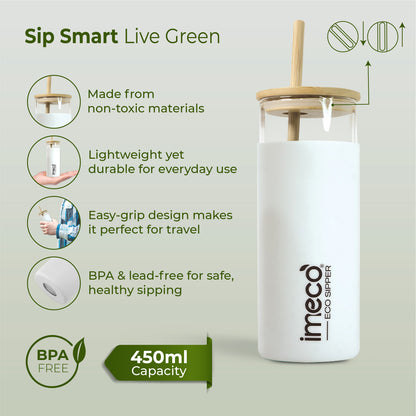 ECO-SIPPER Glass Sipper with Bamboo Straw (450 ml)