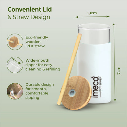 ECO-SIPPER Glass Sipper with Bamboo Straw (450 ml)
