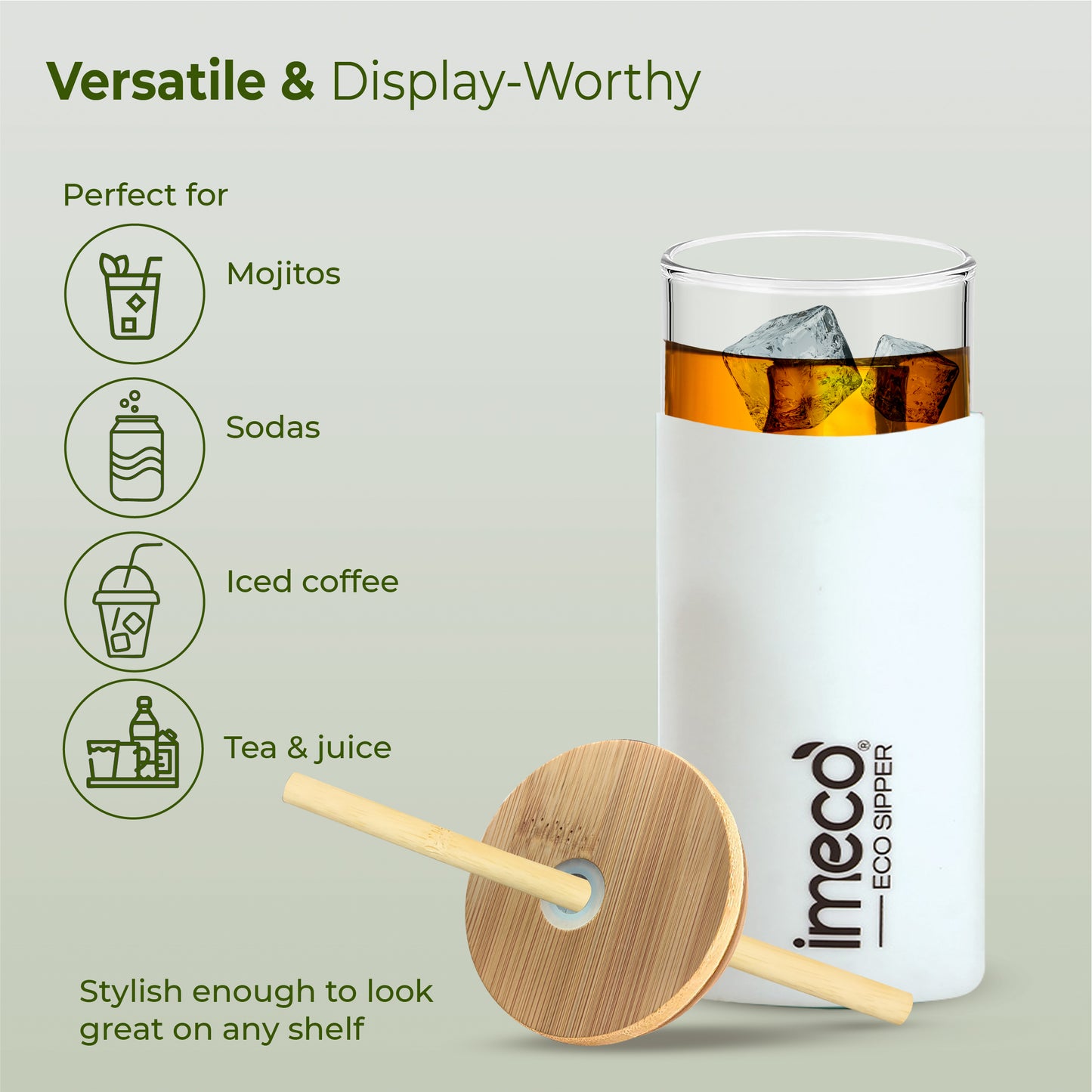 ECO-SIPPER Glass Sipper with Bamboo Straw (450 ml)
