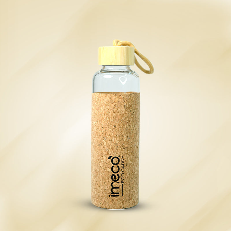 ECO CARRY Borosilicated Glass Water Bottle with Cork Sleeve Cover (500 ml)