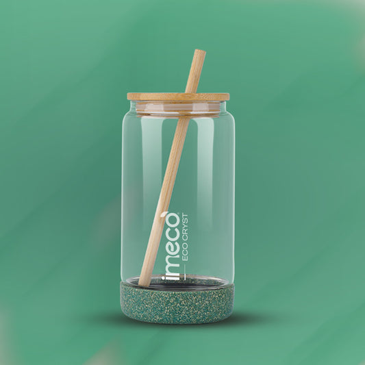 ECO CRYST Glass Sipper with Bamboo Lid & Straw (500 ml)