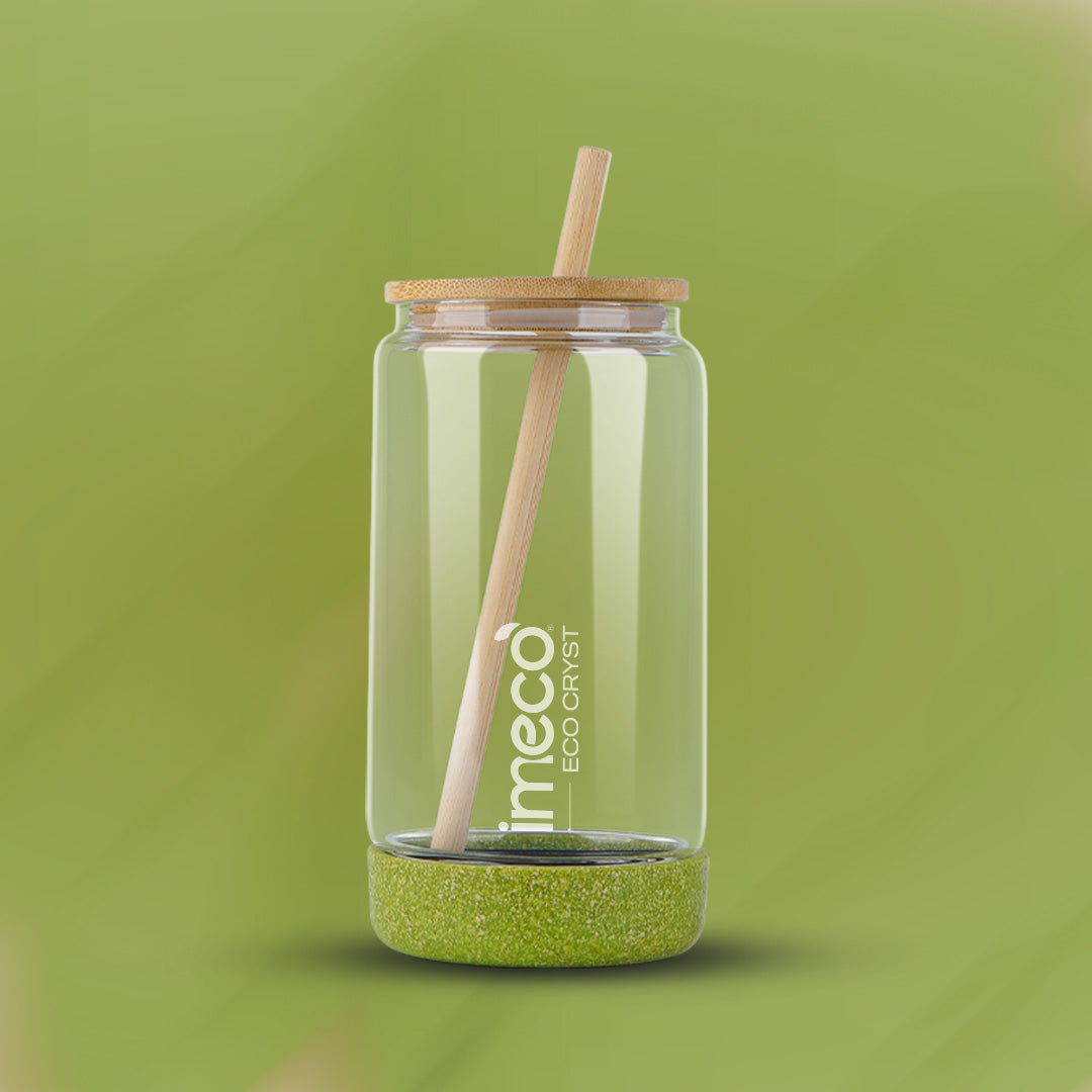 ECO CRYST Glass Sipper with Bamboo Lid & Straw (500 ml)