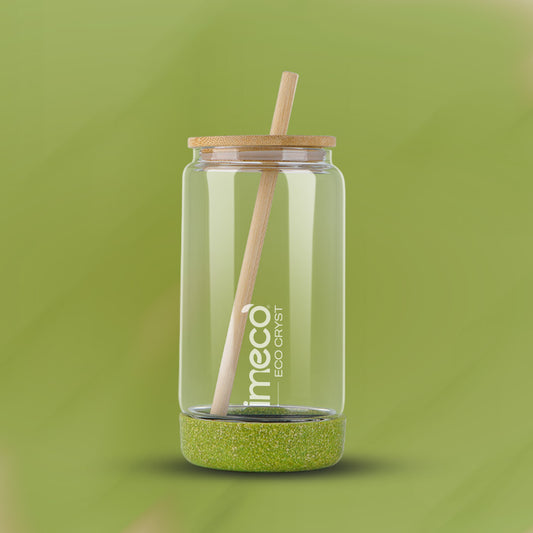 ECO CRYST Glass Sipper with Bamboo Lid & Straw (500 ml)