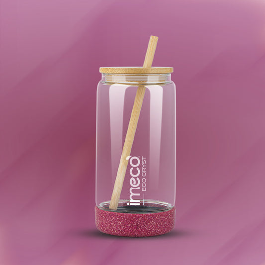 ECO CRYST Glass Sipper with Bamboo Lid & Straw (500 ml)