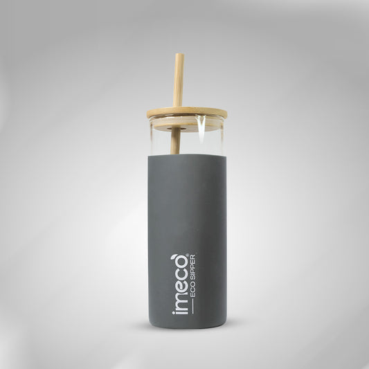 ECO-SIPPER Glass Sipper with Bamboo Straw (450 ml)