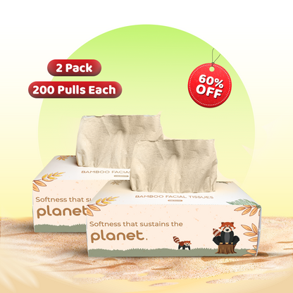 Bamboo Facial Tissues - 100% Natural, Ultra-Soft & Hypoallergenic - 200 Pulls (Pack of 2)