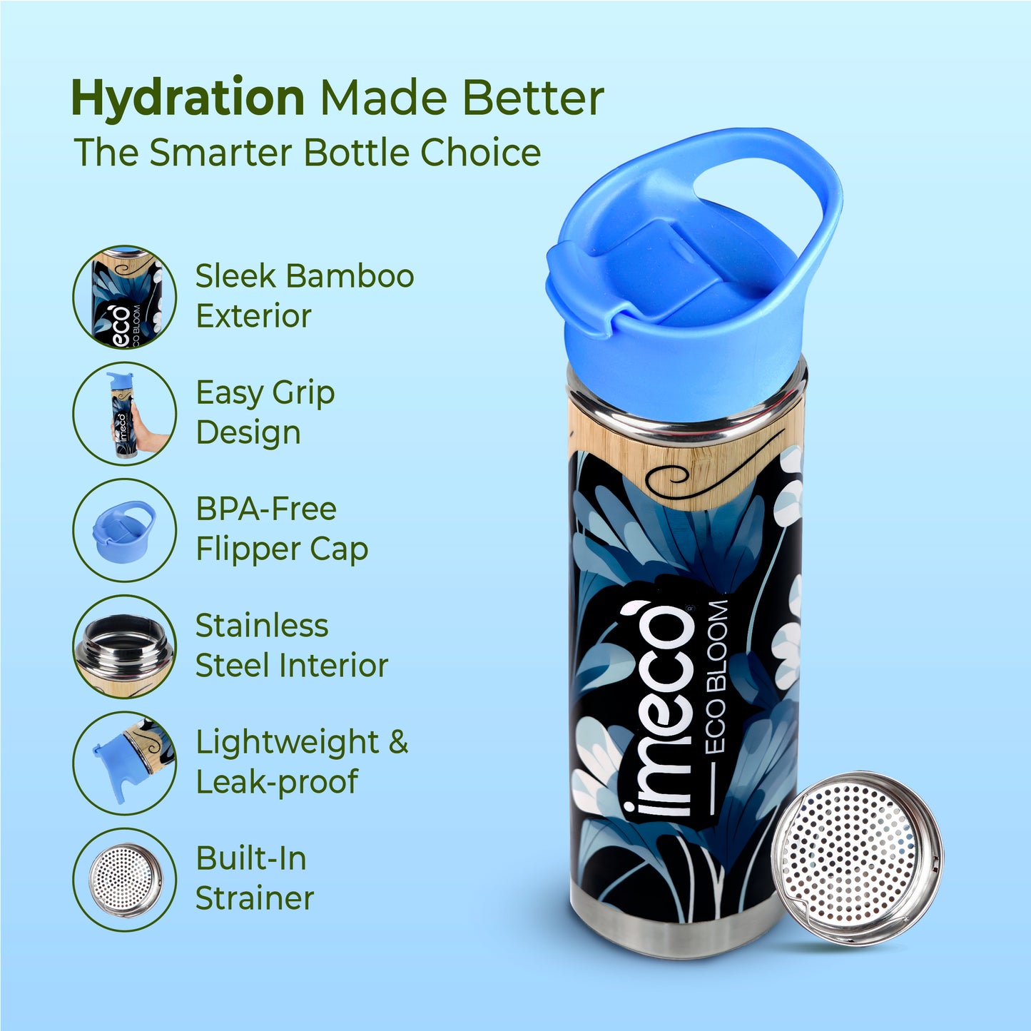 ECO-BLOOM Bamboo Printed Water Bottle - Leakproof & Eco-Friendly (500ml)