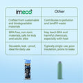 comparison chart between imeco bottles and other bottles on a light blue background