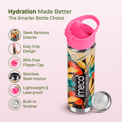 ECO-BLOOM Bamboo Printed Water Bottle - Leakproof & Eco-Friendly (500ml)