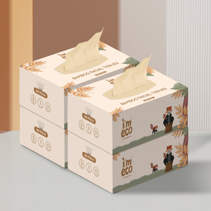 4 boxes of bamboo tissues are placed on a white base.