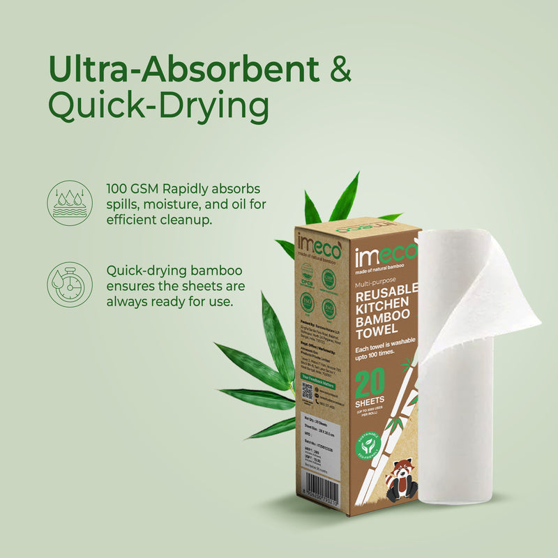 Bamboo Kitchen Towel Roll – Ultra-Soft & Absorbent (20 sheets)