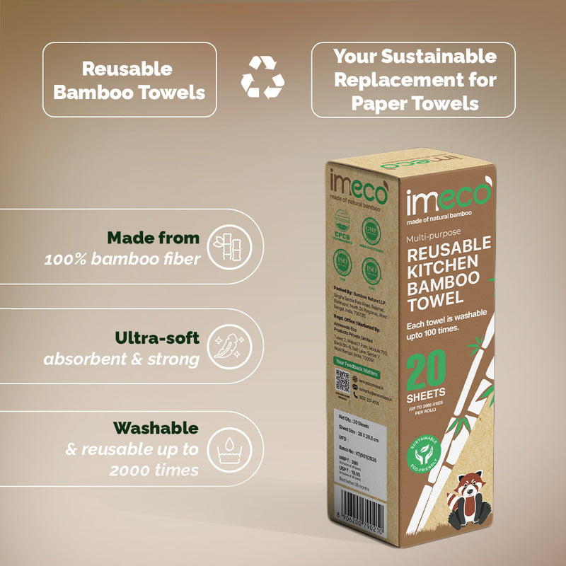 Bamboo Kitchen Towel Roll – Ultra-Soft & Absorbent (20 sheets)