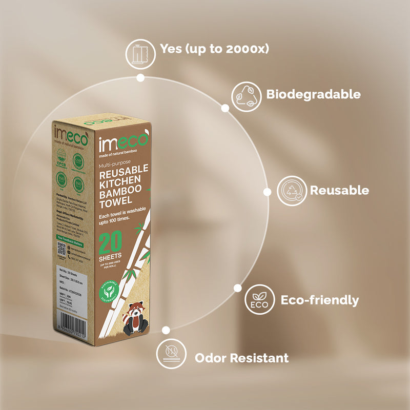 Bamboo Kitchen Towel Roll – Ultra-Soft & Absorbent (20 sheets)