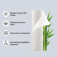 Roll of paper towel with a bamboo plant and text highlighting its features.