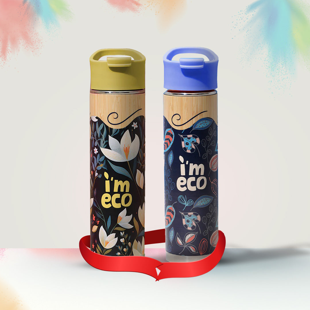 Printed Bamboo Bottles Combo Pack (Meadow+ Petrichor) - 500ml