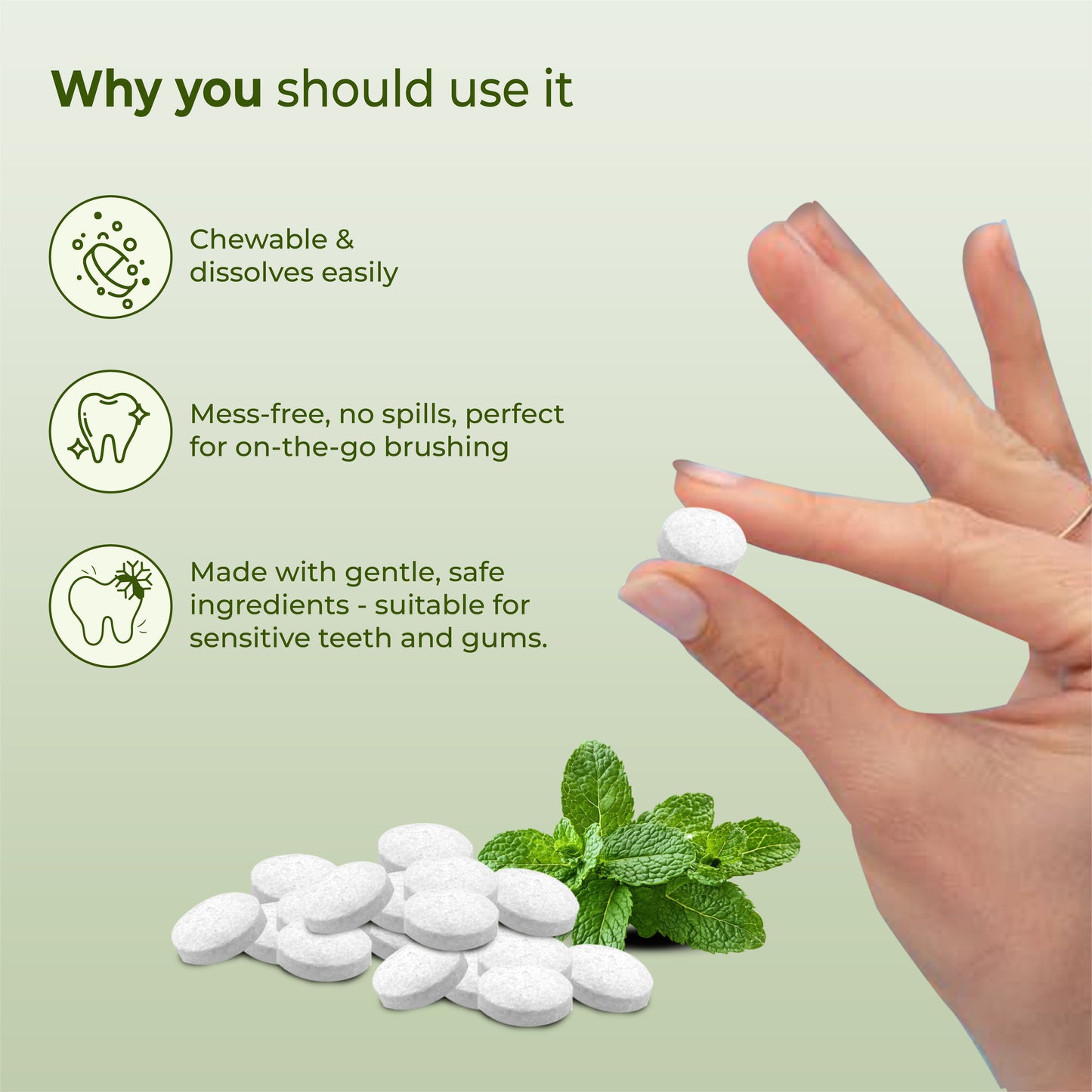 Natural Toothpaste Tablets – Mint Flavor