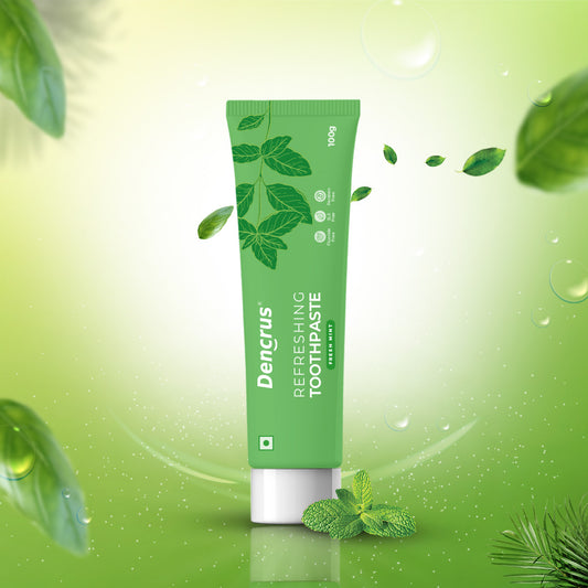 Dencrus' refreshing toothpaste available in natural mint flavor with deep plaque removal