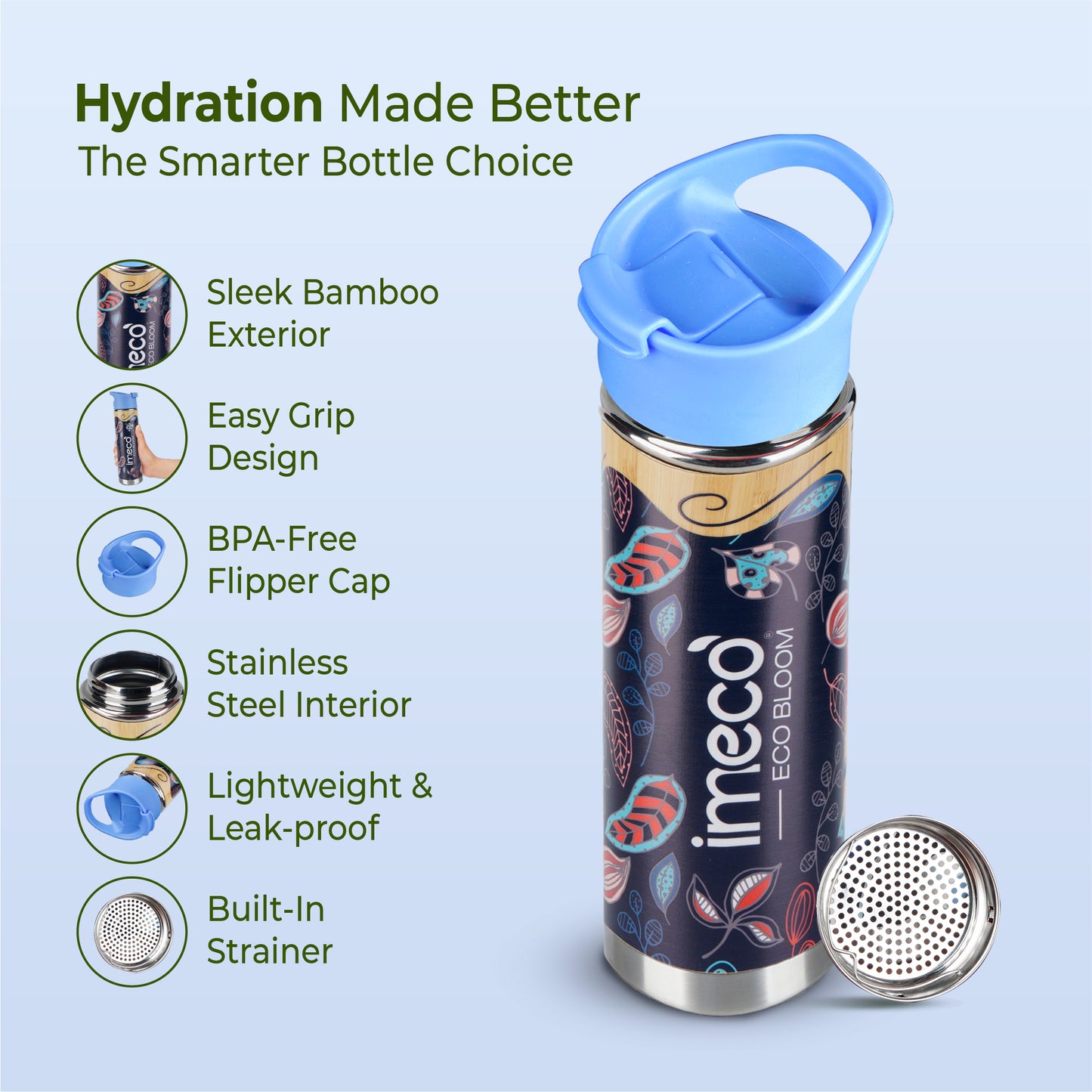 ECO-BLOOM Bamboo Printed Water Bottle - Leakproof & Eco-Friendly (500ml)