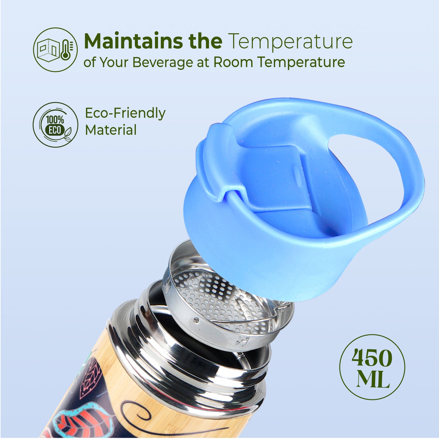 ECO-BLOOM Bamboo Printed Water Bottle - Leakproof & Eco-Friendly (500ml)