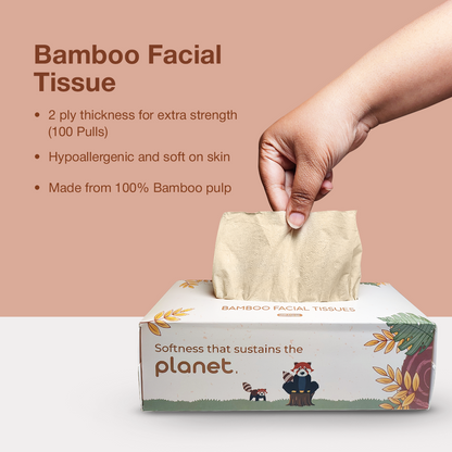 Bamboo Facial Tissues - 100% Natural, Ultra-Soft & Hypoallergenic