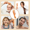 Collage of people using a neem wood comb on a beige background