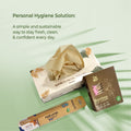 bamboo facial tissues, ear swabs, and toothbrushes on a green background with text about personal hygiene.