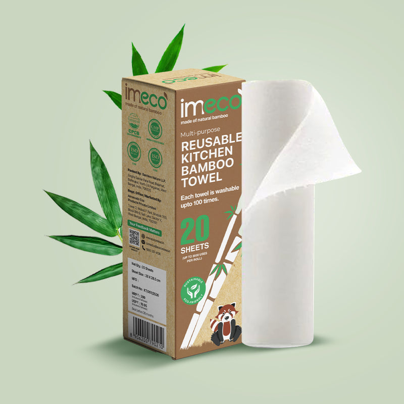 imeco reusable kitchen bamboo towel packaging with a white background