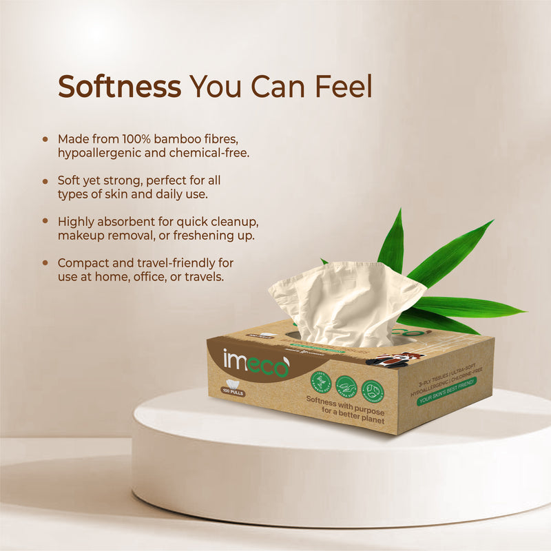 box of imeco wet wipes with text about product features on a beige background