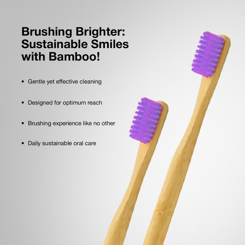Two Dencrus ORBY Plus bamboo toothbrush lavender-coloured against  a white background highlighting the benefits of using bamboo toothbrushes