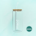 imeco eco jar glass jar with wooden lid and straw on a light blue background, featuring the 'imeco' brand.