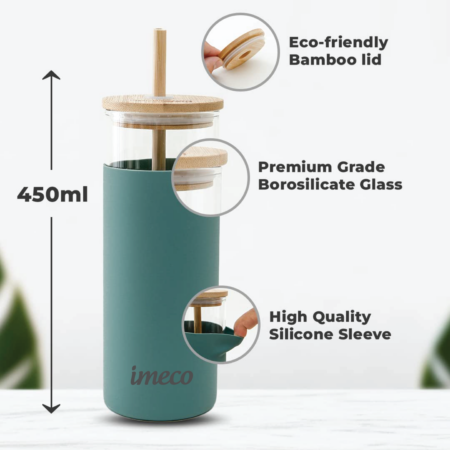 ECO-SIP Glass Sipper with Bamboo Straw (450 ml)