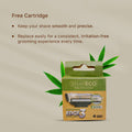 shaveco edge3 razor cartridge packaging with promotional text on a beige background