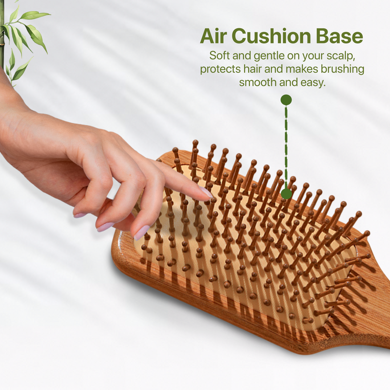 IMECO bamboo hairbrush with air cushion base feature on a white background