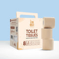 Jumbo pack of IMECO Bamboo Toilet Tissues with 3 tissue rolls against a light background and placed on a white surface