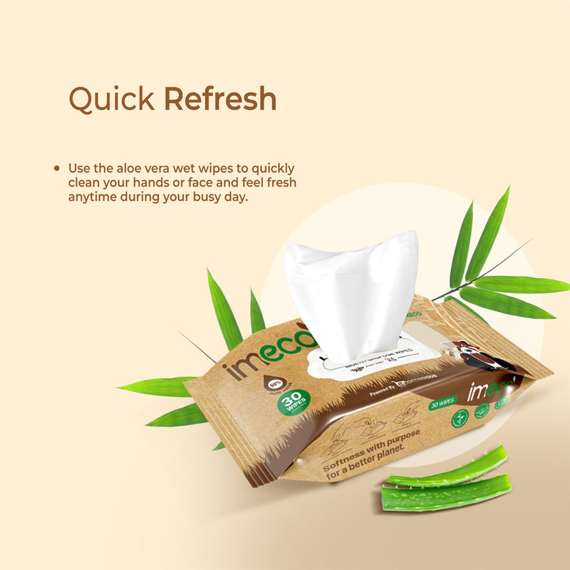 imeco aloe vera wet wipes packaging with text on a beige background