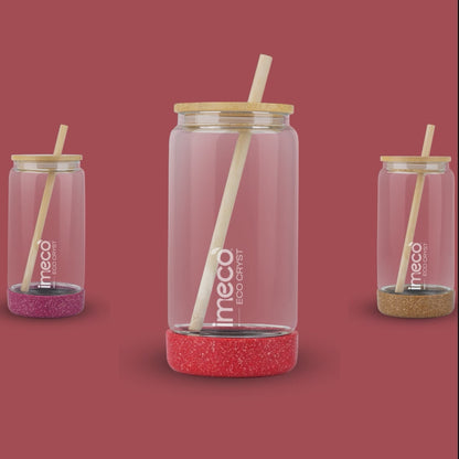 ECO CRYST Glass Sipper with Bamboo Lid & Straw (500 ml)