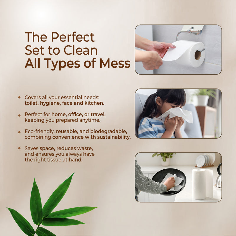 advertisement for a set of tissues with text and images showing its use.